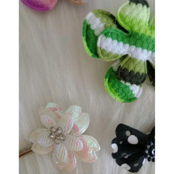 Girl's Lot Of 6 Handmade Assorted Flower Hair Clips Girl's Accessories Colorful - Picture 4 of 6